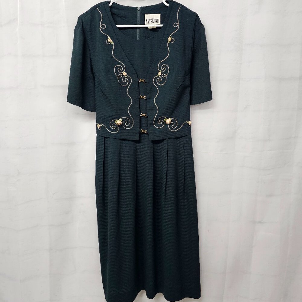 Vintage Kari's Korner Dress Green Floral Cottagecore Twee Retro Academia 18WP